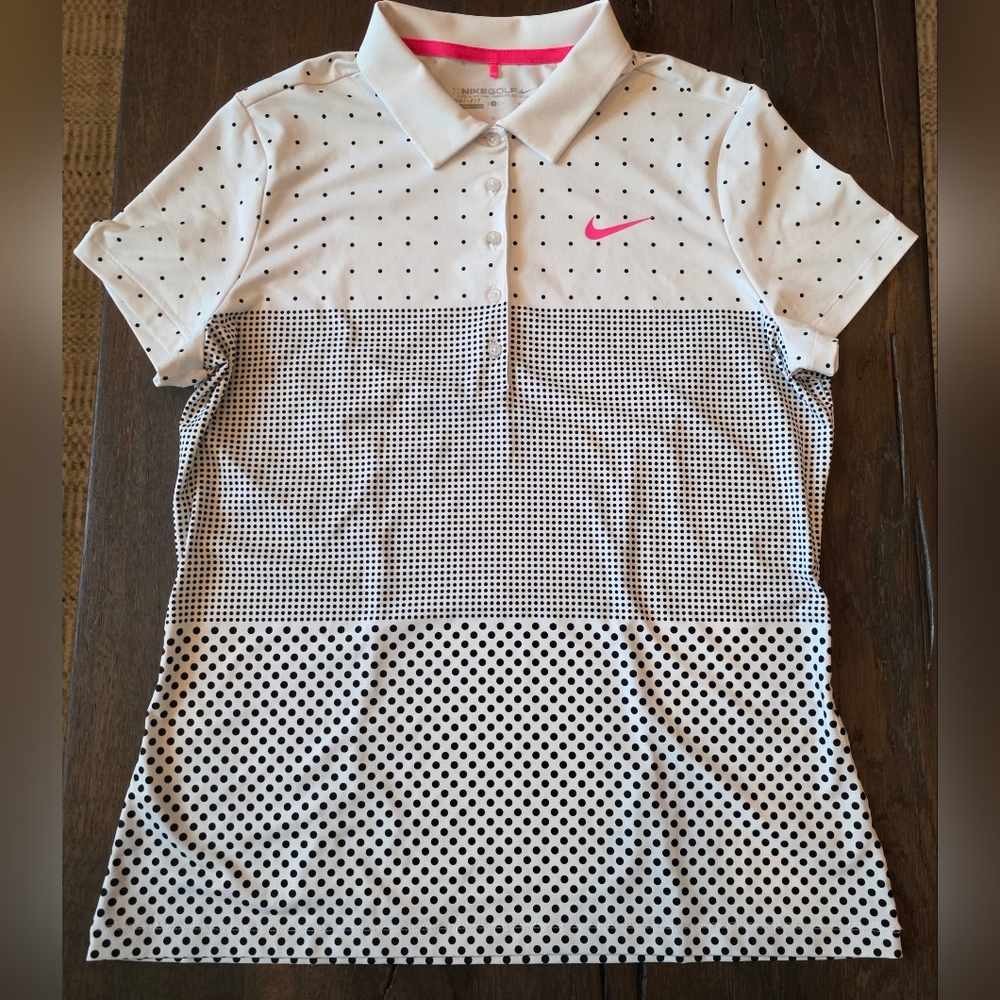 NIKE Womens Drifit Golf Shirt Polka Dots Size L